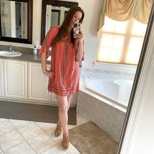 Silk, embroidered, beaded dress w/ sleeves